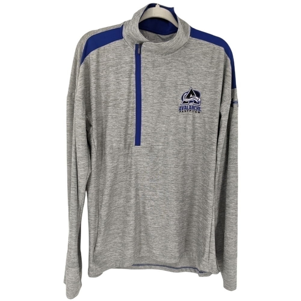 Under Armour UA Loose 1/2 Zip Pullover Long Sleeve Gray Blue Avalanche Fastpitch - Picture 1 of 10